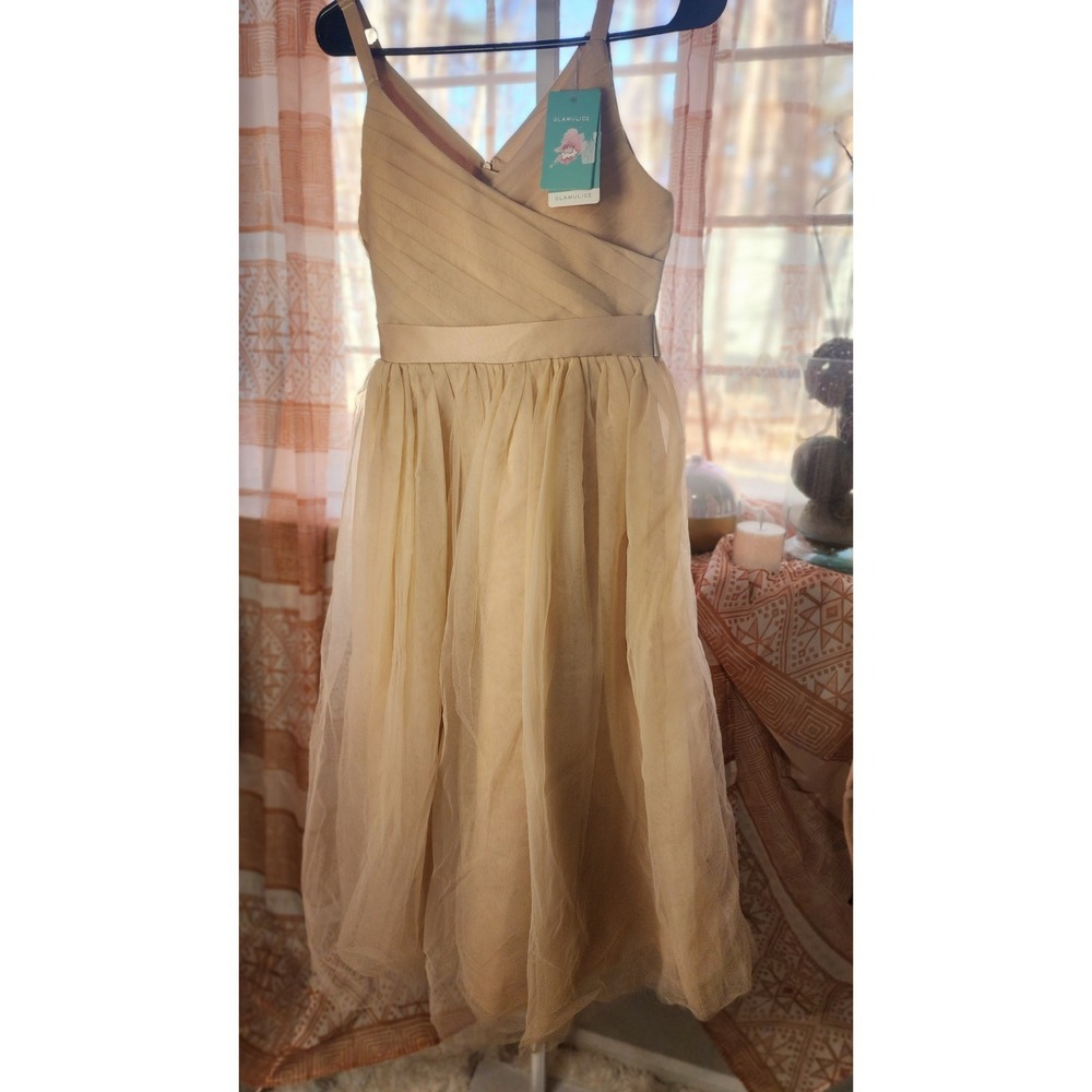 Glamulice Girls' Formal Dress Beige Flower‎ Girl First Communion